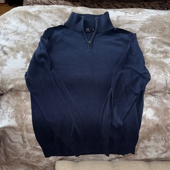 J. Crew Harbor Cotton Navy Quarter-Zip Sweater Large - Picture 2 of 3